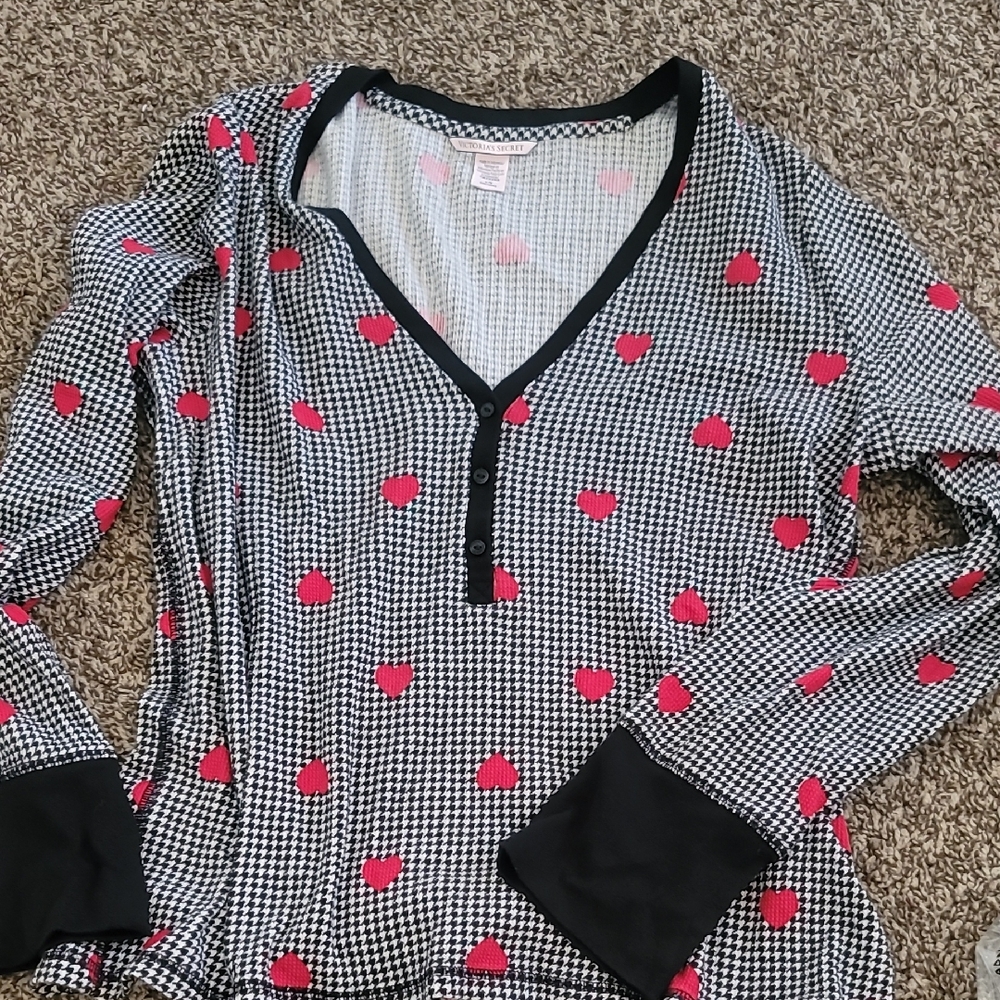 Victoria's Secret Black and White Top with Pink Hearts